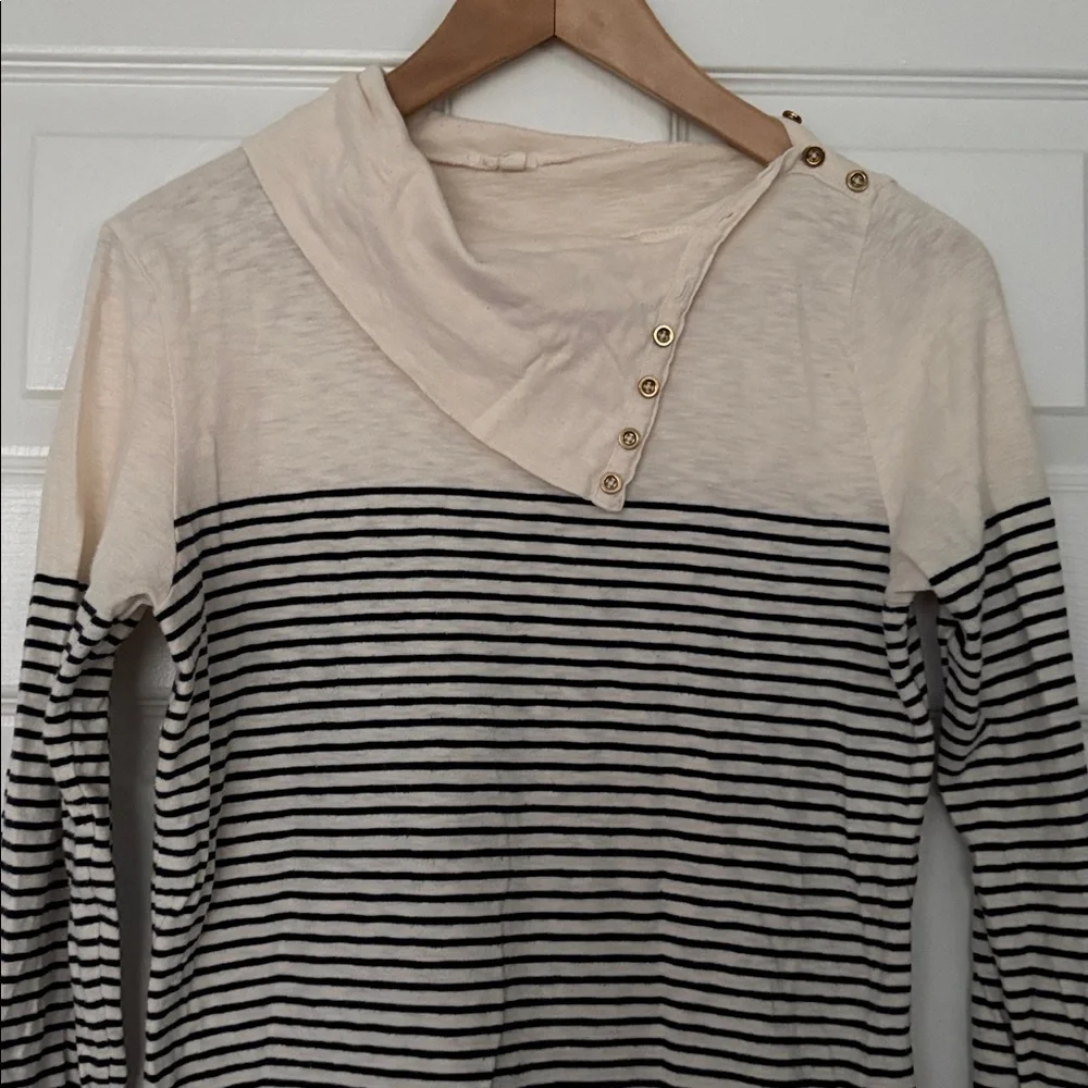 J. Crew Painter Tee Striped Turtleneck Button-Detail Size Medium